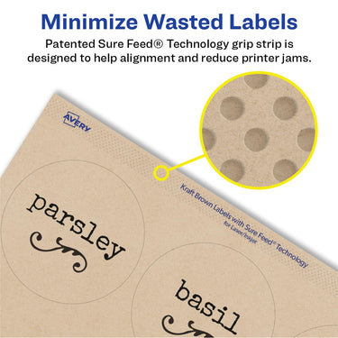 Avery Kraft Brown Round Labels with Sure Feed Technology, 2.5